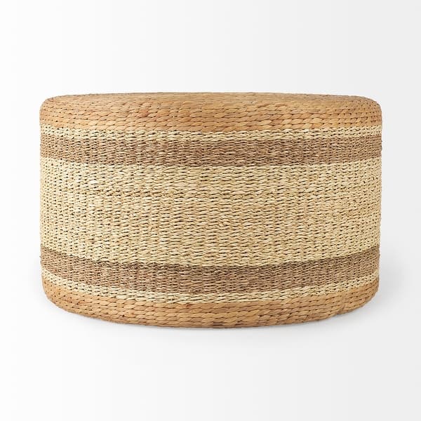 Mercana "Maya" Brown Striped Seagrass Round Coffee Table Pouf - On Sale ...